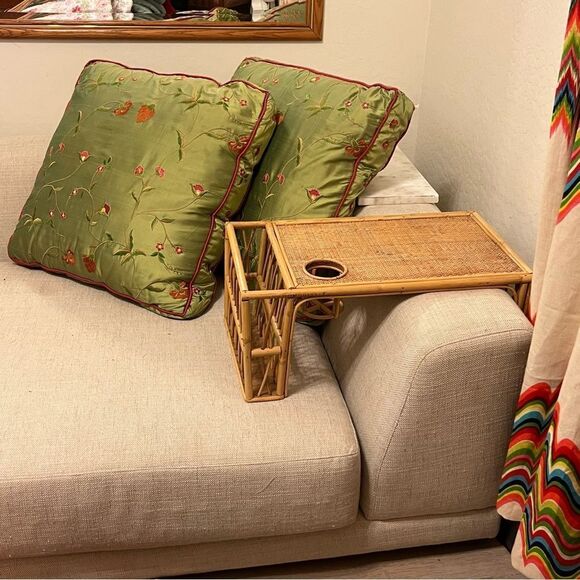 Vtg Bamboo Wicker Ratan Breakfast Bed Tray Lap Desk Mid Century Boho Table - Picture 1 of 14